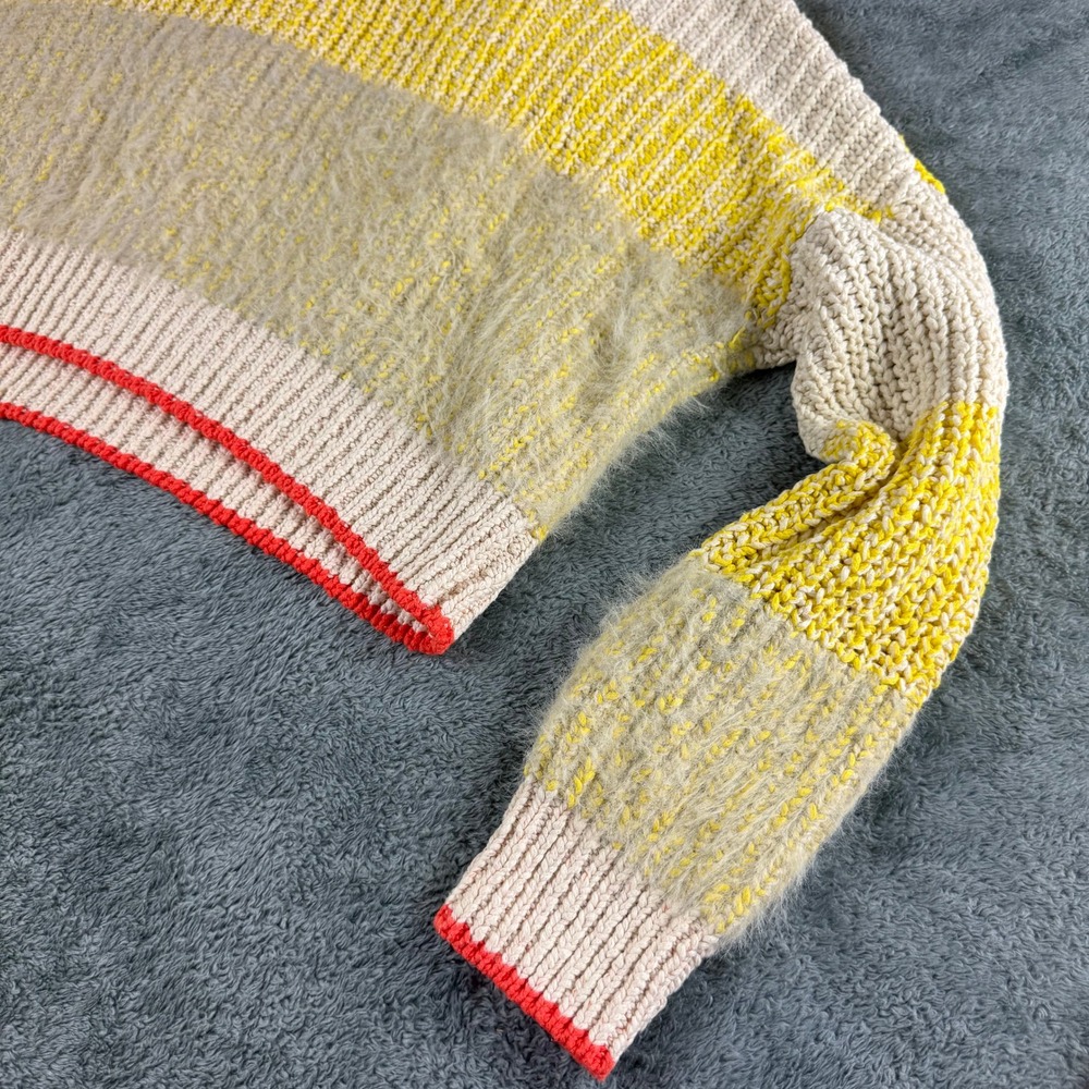Free People Yellow Striped Cropped Mock Neck Chunky Knit Sweater Small - Picture 3 of 11